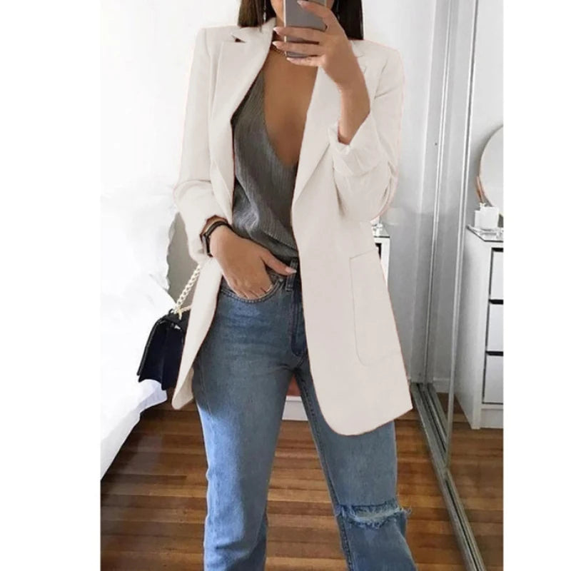 European and American Fashion Slim Fit Casual Suit Polo Neck Women's Coat Spring and Autumn 2024 Eye Catching Short Length Blazer