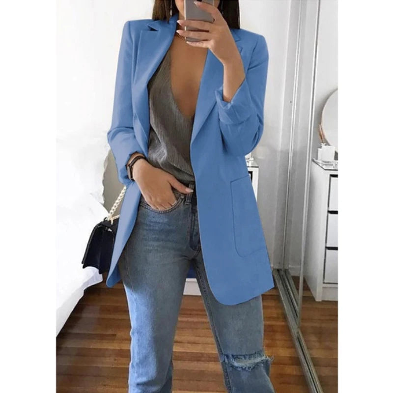 European and American Fashion Slim Fit Casual Suit Polo Neck Women's Coat Spring and Autumn 2024 Eye Catching Short Length Blazer