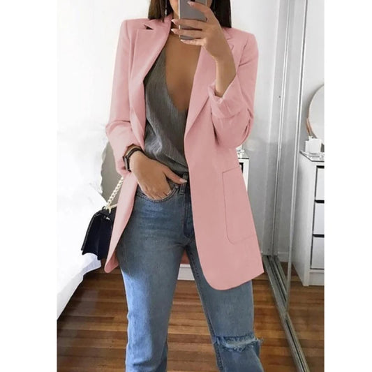 European and American Fashion Slim Fit Casual Suit Polo Neck Women's Coat Spring and Autumn 2024 Eye Catching Short Length Blazer