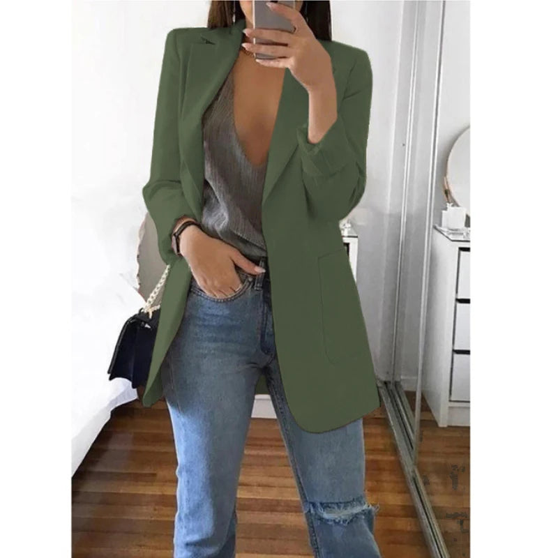 European and American Fashion Slim Fit Casual Suit Polo Neck Women's Coat Spring and Autumn 2024 Eye Catching Short Length Blazer