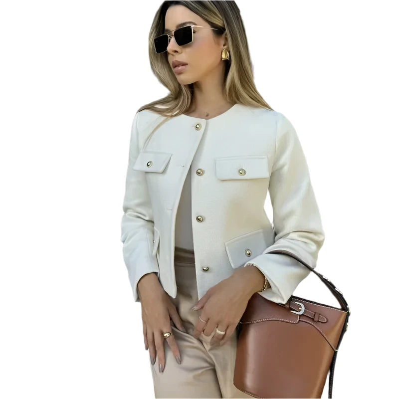 Autumn Long Sleeve Cropped Jacket for Women Elegant Winter Button Demi-Season Short Coats