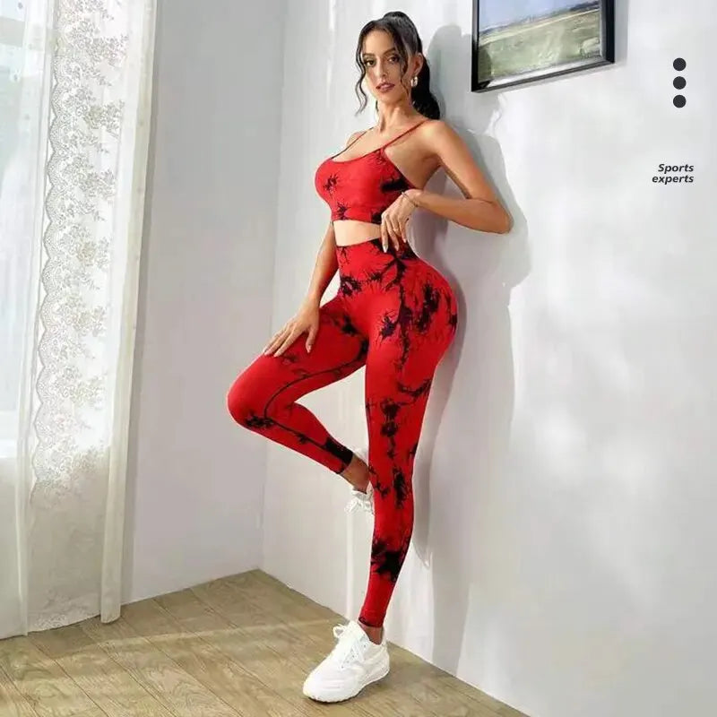 Seamless Tie Dye Yoga Set for Women High Waist Leggings + Workout Bra Sportswear Fitness Tracksuit